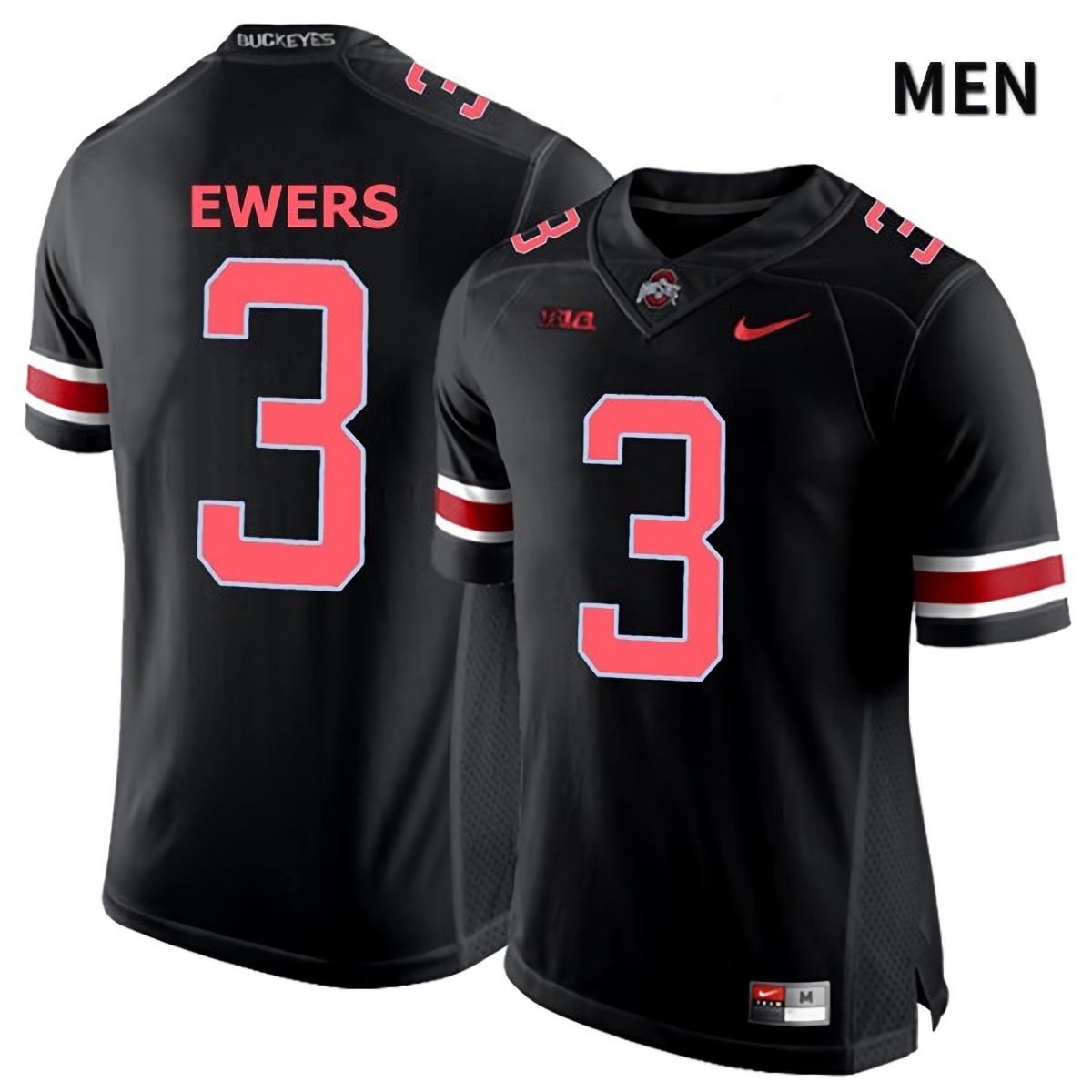 Quinn Ewers Ohio State Buckeyes Men's NCAA #3 Black Red Number College Stitched Football Jersey FRU1356WZ
